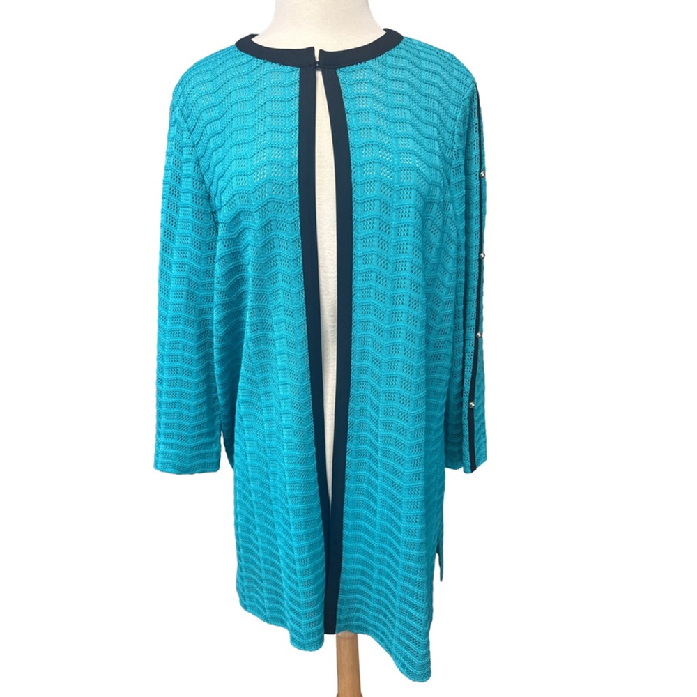 MING WANG Teal & Black Open Knit Cardigan XL